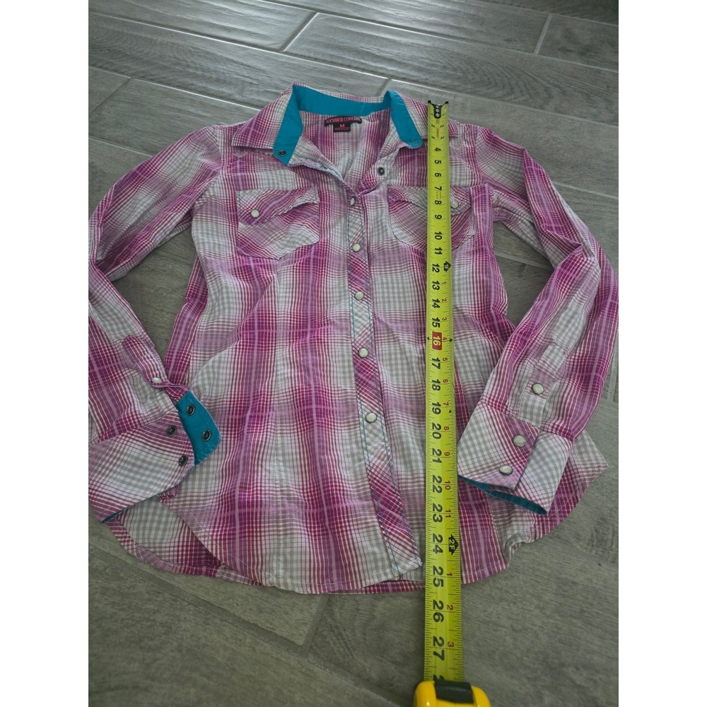 Rock & Roll Cowgirl Pink Plaid Rhinestone Embroidered Western Pearl Snap Shirt M - Picture 2 of 8